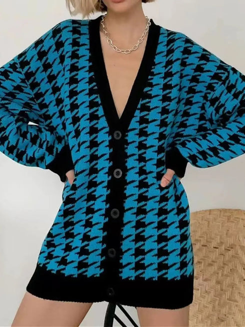 'Morraine' Checkered Long Sleeve Cardigan - Celes Fashion
